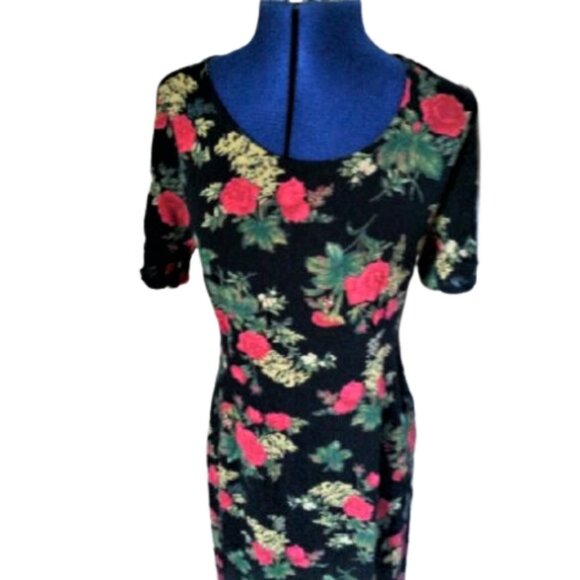 Vintage 90s early 00s dark rose florals maxi fitted dress - Picture 14 of 15